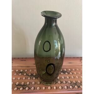 Vintage MCM Olive Green Art Glass Vase 13.5” Applied Oval Lens Italian Style